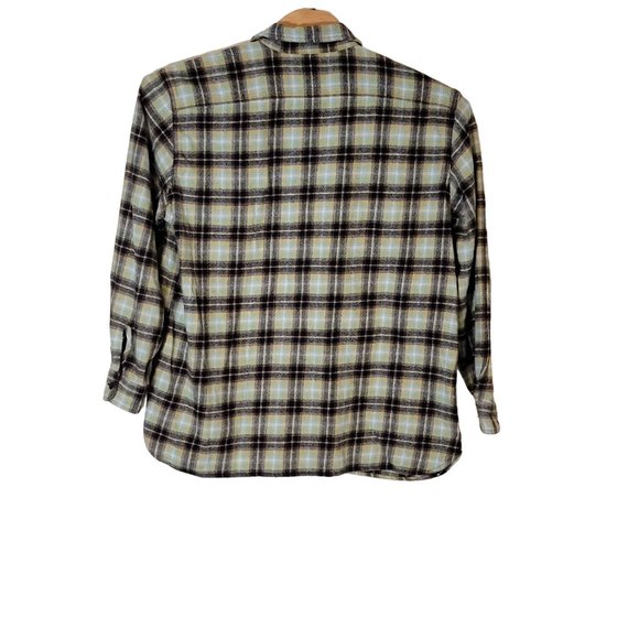 Levis Relaxed Fit Heavy Flannel Shirt XL Black‎ Green Yellow Plaid Long Sleeves - Picture 2 of 7